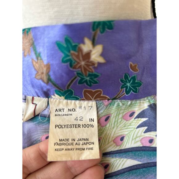 Vintage Purple Satin Peacock & Pink Lotus Open Kimono Robe - Picture 7 of 8